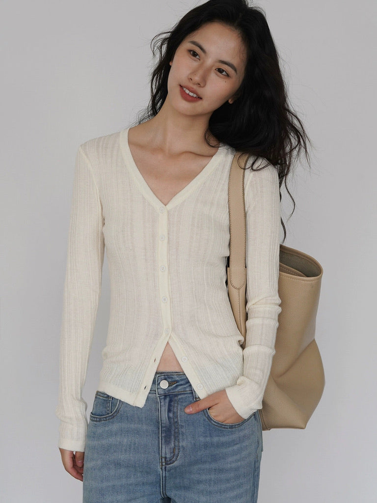 Line Stretch Cardigan in Cream
