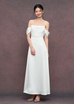 Load image into Gallery viewer, Pleat Off Shoulder Maxi Gown in White
