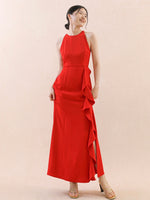 Load image into Gallery viewer, Ruffle Slit Maxi Dress in Red
