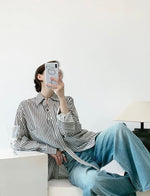 Load image into Gallery viewer, Oversized Striped Pocket Shirt in Black/White
