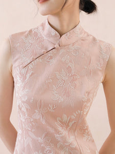 Silk Blend Floral Cheongsam in Pink