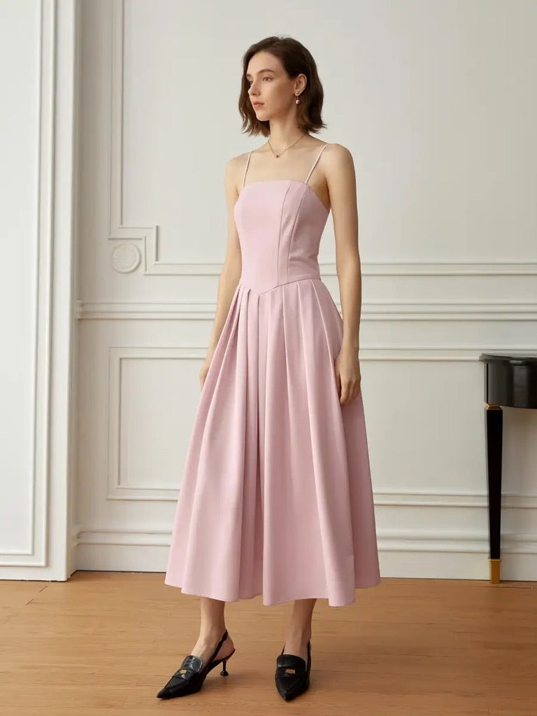 Cami Pleated A-Line Tailored Dress in Pink LEXI + LOU Cami Pleated A-Line Tailored Dress in Pink LEXI + LOU