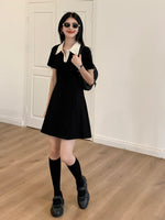 Load image into Gallery viewer, Contrast Polo Skater Dress in Black
