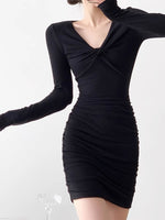Load image into Gallery viewer, Twist Shirring Mini Bodycon Dress in Black

