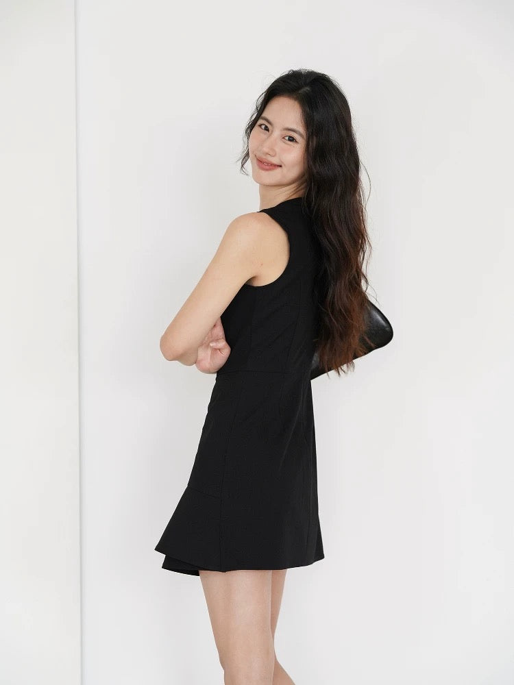 Sleeveless Tulip Mini Dress in Black