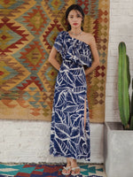 Load image into Gallery viewer, 2-Way Off Shoulder Toga Printed Maxi Dress in Blue
