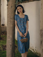 Load image into Gallery viewer, Vintage Floral Shift Dress in Blue
