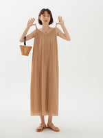 Load image into Gallery viewer, Pleated V Cami Maxi Dress in Latte
