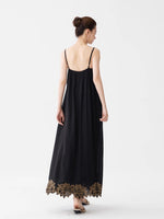 Load image into Gallery viewer, Contrast Embroidery Tent Maxi Dress Black
