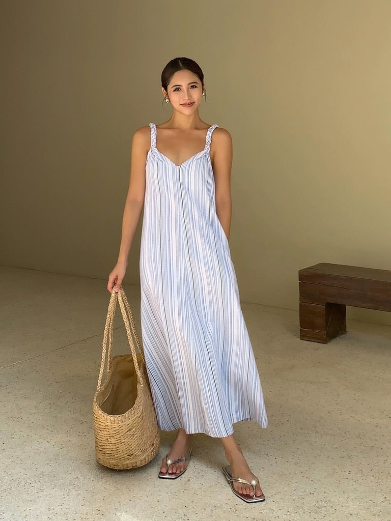 Striped Pocket Maxi Tent Dress in Blue