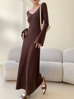 Load image into Gallery viewer, Knitted Flute Sleeve Maxi Dress in Brown
