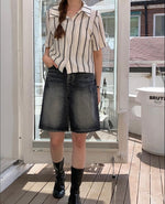 Load image into Gallery viewer, Korean Striped Cami + Shirt Set in Cream/Black
