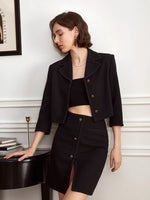 Load image into Gallery viewer, Tweed Cropped Mini Blazer in Black
