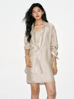 Load image into Gallery viewer, Tencel Blend Sheen Shirt in Oat Beige
