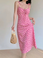 Load image into Gallery viewer, Textured Floral Tie Strap Dress in Pink
