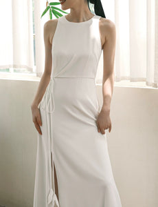 Slit Waist Tie Gown in White