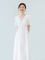 Load image into Gallery viewer, Button A-Line Midi Dress in White
