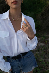 Linen Blend Double Pocket Shirt in White