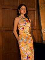 Load image into Gallery viewer, Floral Slit Midi Cheongsam in Yellow
