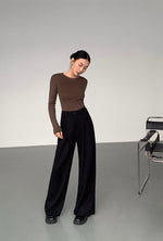 Load image into Gallery viewer, Woven Wide Leg Trousers in Black
