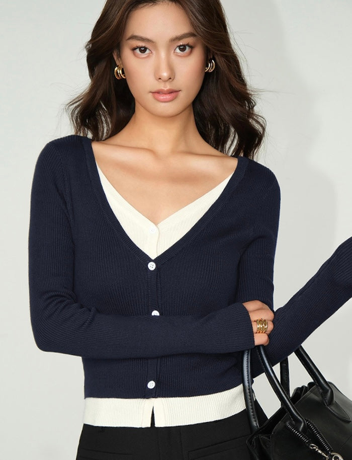 Tencel Mock Layer V Cardigan [3 Colours]