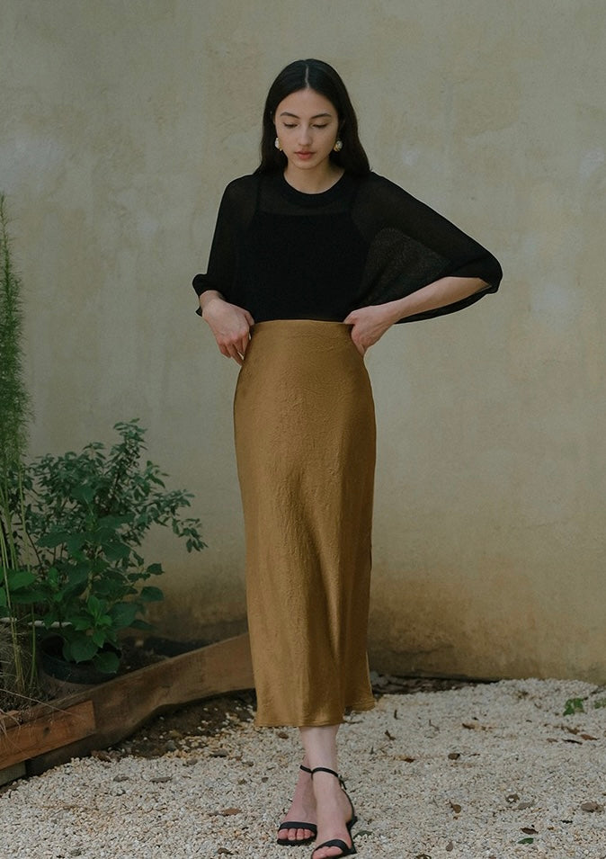 Textured Mermaid Slip Skirt in Gold