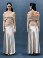 Load image into Gallery viewer, Off Shoulder Top// Satin Maxi Skirt [2 Colours]
