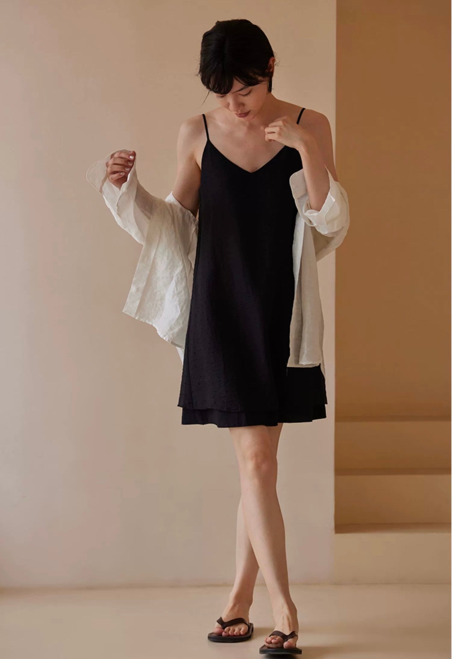 Tencel Mini Slip Dress in Black