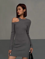 Load image into Gallery viewer, Cutout Long Sleeve Mini Dress in Grey
