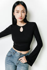 Load image into Gallery viewer, Keyhole Flute Sleeve Top in Black
