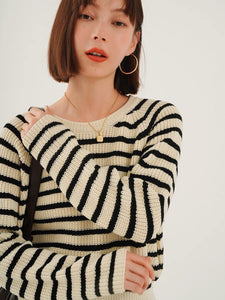 Classic Striped Knit Sweater in White/Black