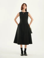 Load image into Gallery viewer, Classic Sleeveless Pocket Midi Dress in Black
