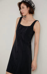 Load image into Gallery viewer, Tweed Button Shift Dress in Black
