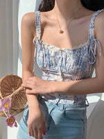 Load image into Gallery viewer, Toile Floral Bustier Top in Blue/White
