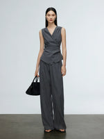 Load image into Gallery viewer, Crepe Wrap Tie Top in Grey
