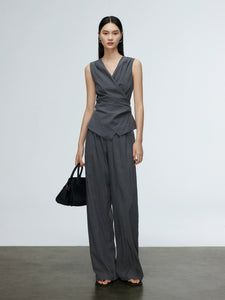 Crepe Wrap Tie Top in Grey