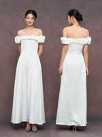 Load image into Gallery viewer, Tori Off Shoulder Bubble Maxi Dress in White
