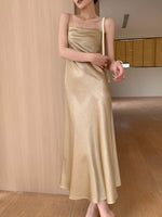 Load image into Gallery viewer, Textured Satin Slip Dress in Gold
