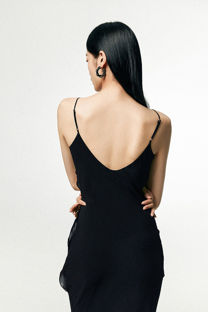Cami Ruffle Maxi Dress in Black