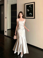 Load image into Gallery viewer, Square Neck Mermaid Satin Gown in Champagne
