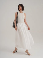 Load image into Gallery viewer, Knit Tank Crepe Dress in White
