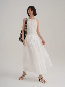 Knit Tank Crepe Dress in White