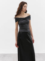Load image into Gallery viewer, Tencel Off Shoulder Twist Top in Grey

