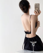 Load image into Gallery viewer, Low Back Tie Maxi Dress in Black
