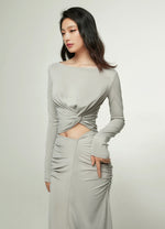 Load image into Gallery viewer, Boatneck Twist Long Sleeve Top in Grey
