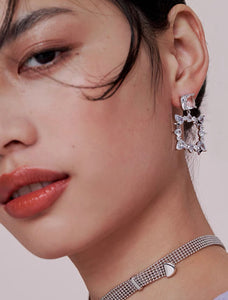 Diamante Square Drop Earrings