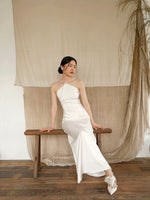 Load image into Gallery viewer, Drop Back Beaded Halter Gown in White
