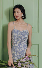 Load image into Gallery viewer, Tie Back Floral Panel Maxi Dress in Blue
