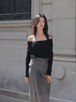 Load image into Gallery viewer, Asymmetric Wrap Slit Skirt in Grey
