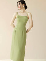 Load image into Gallery viewer, Twist Back Cami Shift Dress in Green
